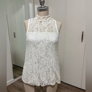 IVY ROSE Women's White Beige Elegant Lace Sleeveless Top Small